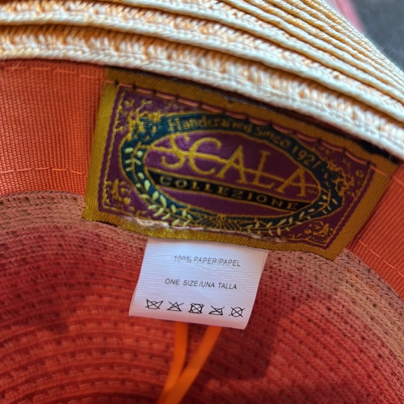 NWOT Scala Collezione Packable Straw Raffia Hat Tangerine Orange Watermelon Pink - Picture 12 of 16